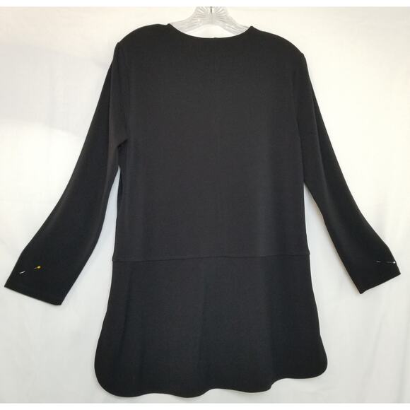 Lauren Ralph Lauren Black Long Sleeve Polyester Top Hi-Low Rnd V-neck Hem Size L - Picture 3 of 9
